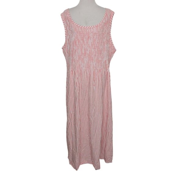 Croft & Barrow Stripe Smocked Dress Womens Plus Size 2X Pink Stretch Sleeveless - Picture 1 of 10